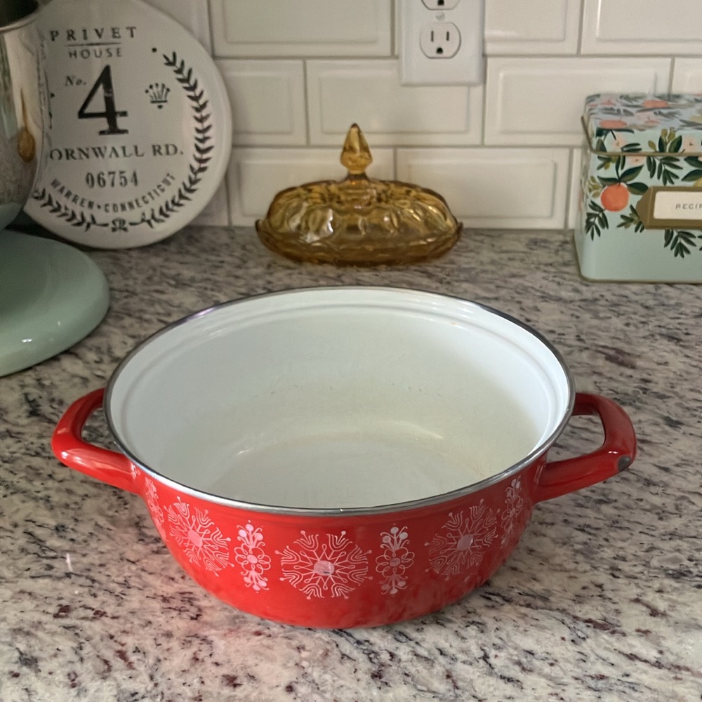 Vintage Red and White Austria Email Enamel Pot